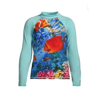 Lands End Long Sleeve Rash Guard Top in Aqua Size Medium, 8 UPF 50